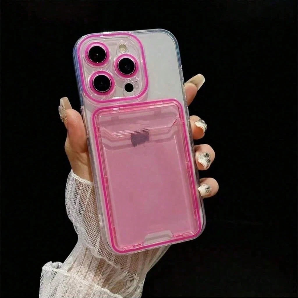 Pink Wallet Card Holder Hard PC Card Slot Lubricated Colorful Card Holder Case Compatible With IPhone 11/12/13/14/15/16 Pro Max/Plus Birthday Gift