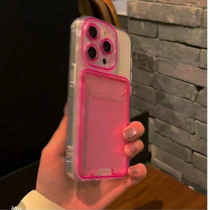 Pink Wallet Card Holder Hard PC Card Slot Lubricated Colorful Card Holder Case Compatible With IPhone 11/12/13/14/15/16 Pro Max/Plus Birthday Gift