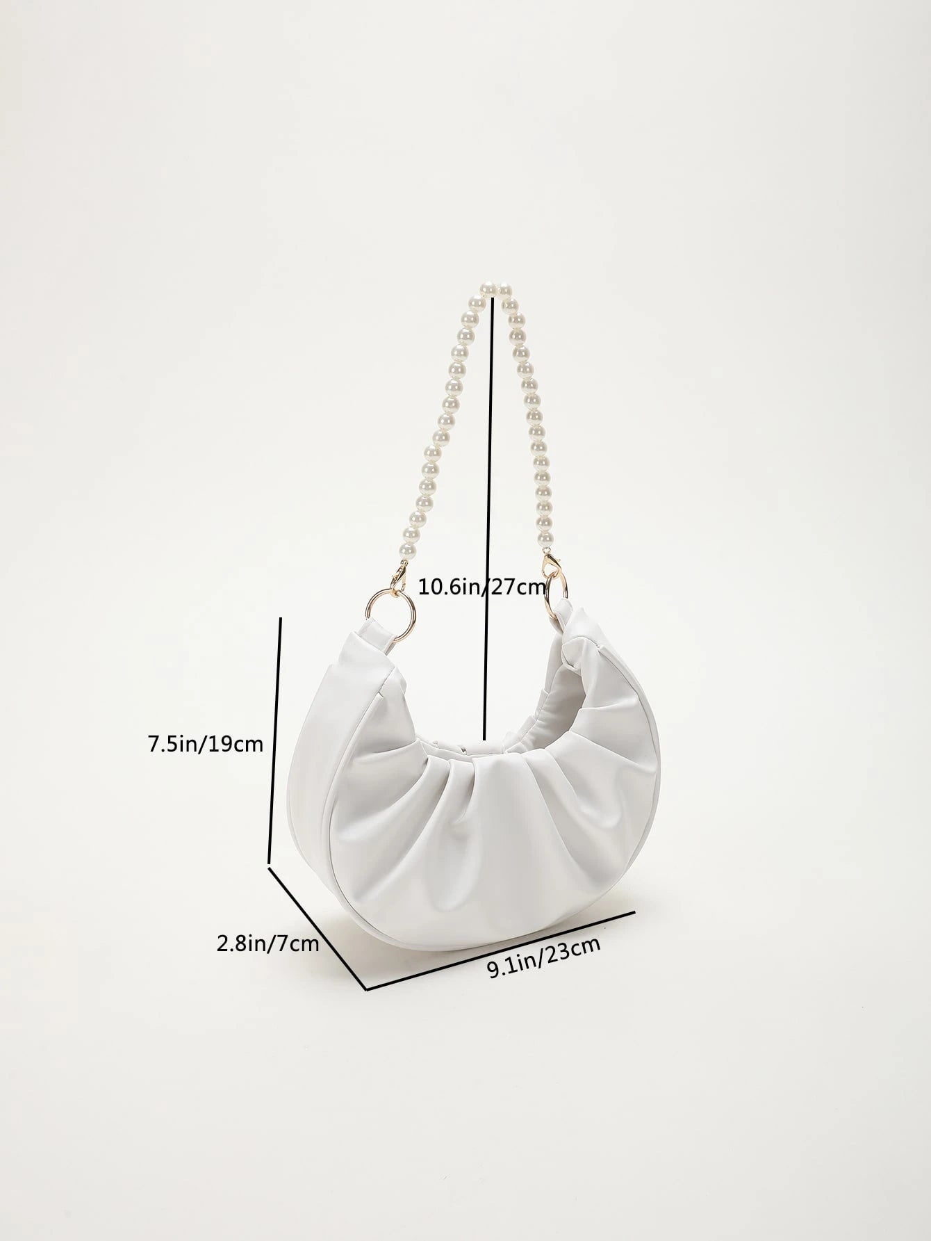 Plain Faux Pearl Chain Shoulder Bag For Women With Wrinkled Cloud Shape Handbags, Faux Pearl Bag, White Bag,Beach Bag
