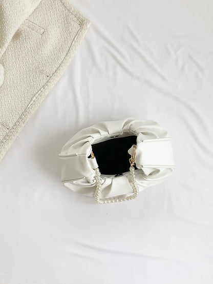 Plain Faux Pearl Chain Shoulder Bag For Women With Wrinkled Cloud Shape Handbags, Faux Pearl Bag, White Bag,Beach Bag