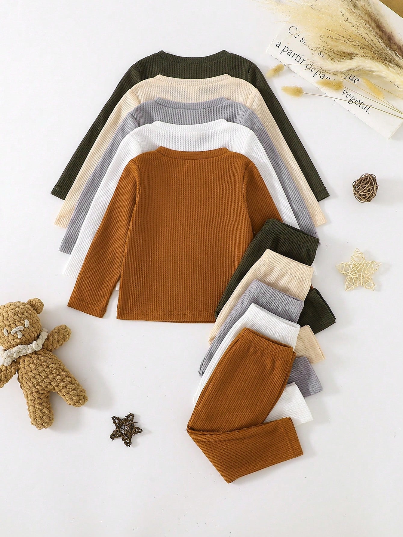 Playful Pals 10pcs/Set Baby Boys' Solid Color Casual Tops And Pants Outfits Spring Autumn Boy Long Sleeve Set