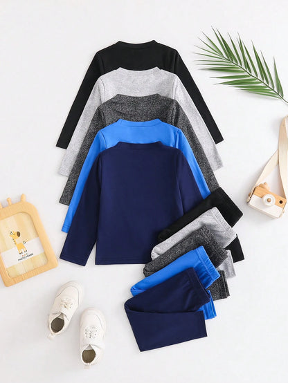 Playful Pals 10pcs/Set Baby Boys' Solid Color Casual Tops And Pants Outfits Spring Autumn Boy Long Sleeve Set