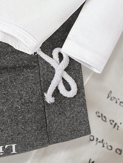 Playful Pals 3pcs/Set Genkimix Newborn Baby English Letter Long Sleeve Bodysuit + Bowknot Belt Pants + Adorable Hat Casual Outfit Fall Winter