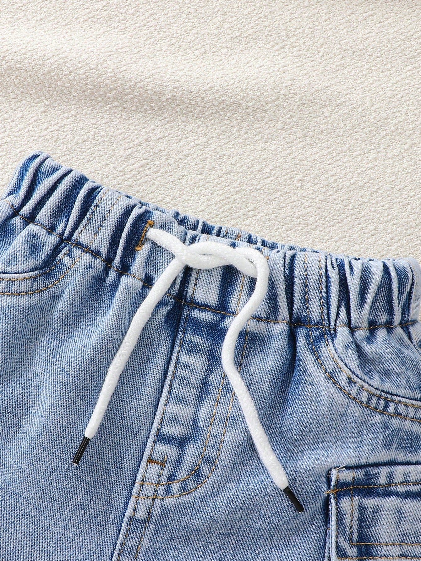 Playful Pals Baby Boy Cargo Denim Shorts Light Blue Summer Casual Korean Style Fashion Drawstring Elastic Waist Large Pockets Cotton Children's Daily Vacation