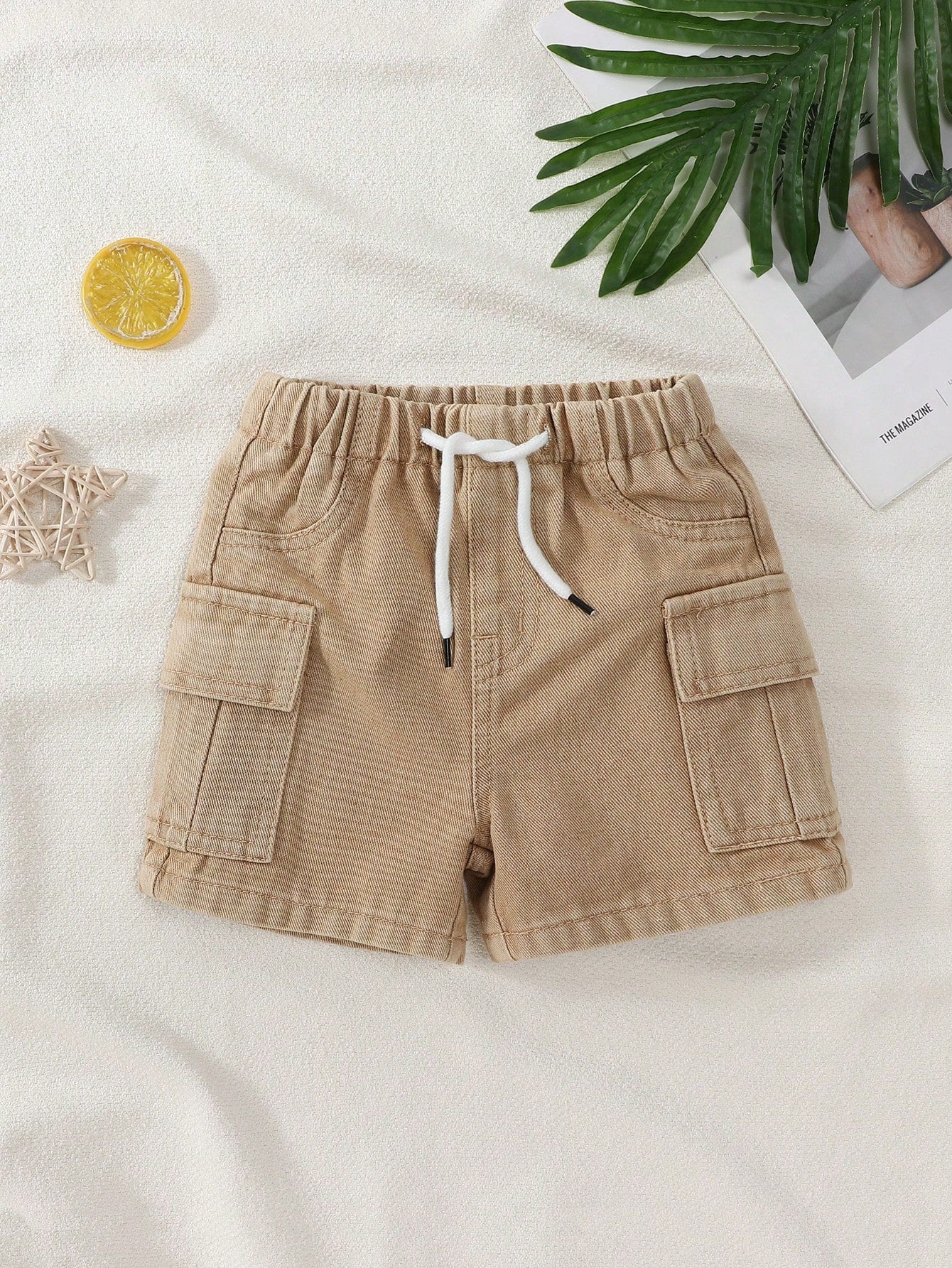 Playful Pals Baby Boy Cargo Denim Shorts Light Blue Summer Casual Korean Style Fashion Drawstring Elastic Waist Large Pockets Cotton Children's Daily Vacation