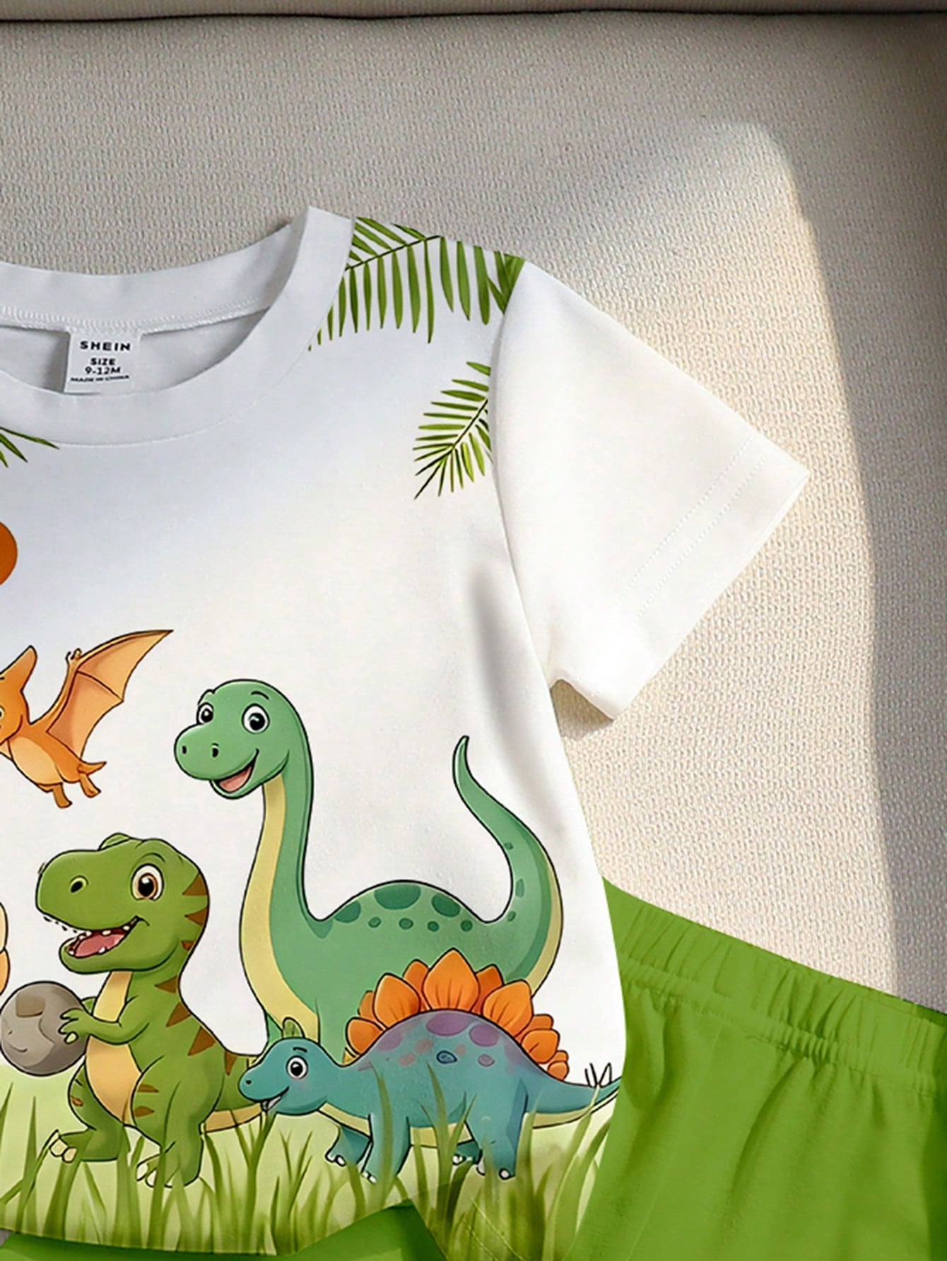 Playful Pals Baby Boys' Cute Animal & Dinosaur Print Round Neck T-Shirt And Matching Shorts Set,White Summer Casual Beach Vacation Minimalist Outdoor School Wear