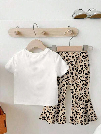 Playful Pals Baby Girl Short Sleeve Round Neck T-Shirt And Pants Fashion Summer Outfit Set