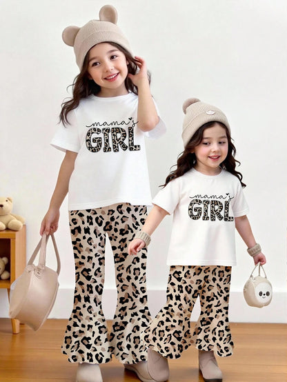 Playful Pals Baby Girl Short Sleeve Round Neck T-Shirt And Pants Fashion Summer Outfit Set
