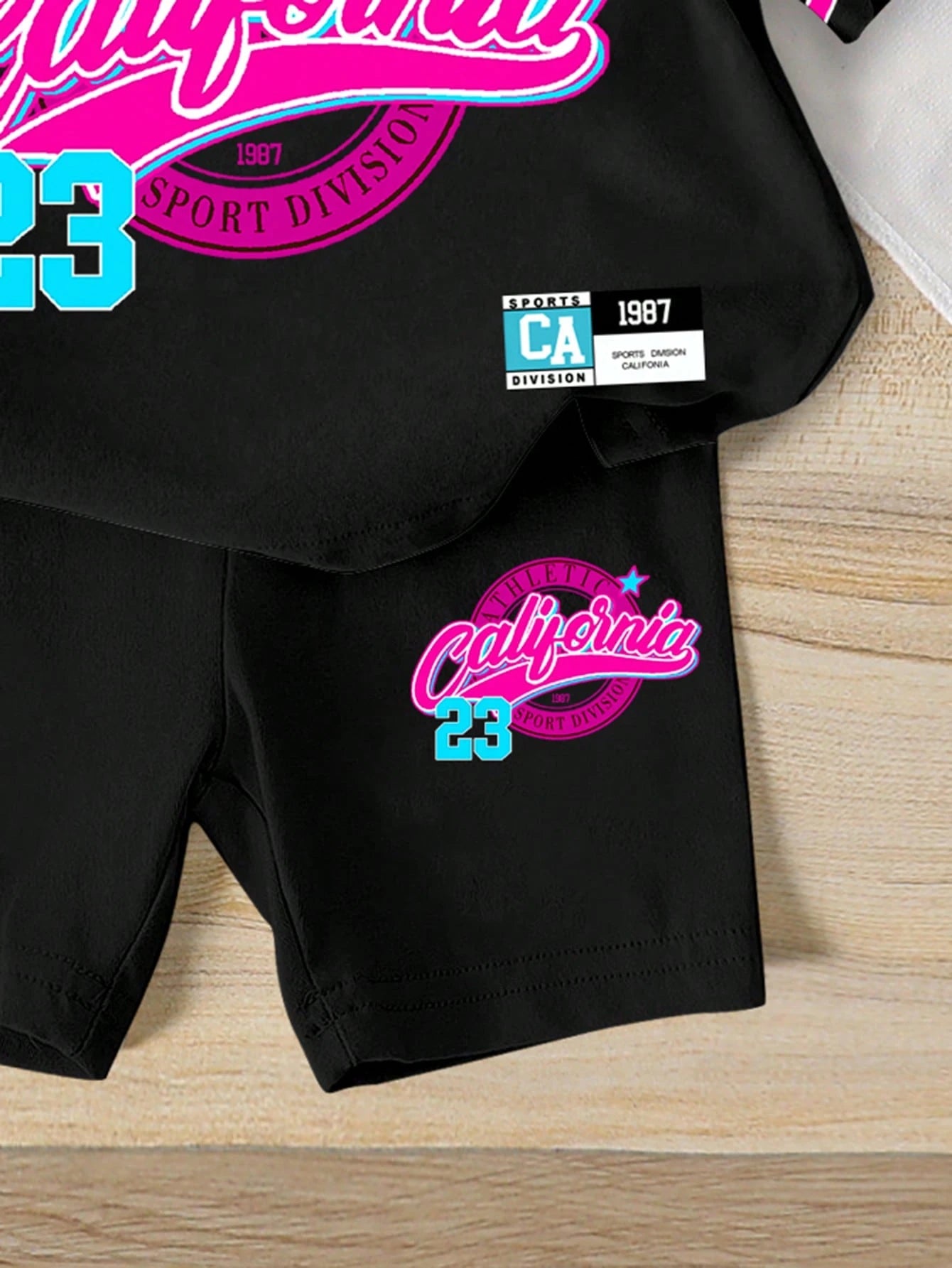 Playful Pals Baby Girls 2-Piece Outfit Set Black Pink Short Sleeve T-Shirt & Shorts Summer Casual City Break Sport Striped Cartoon Print Tracksuits For Outdoor