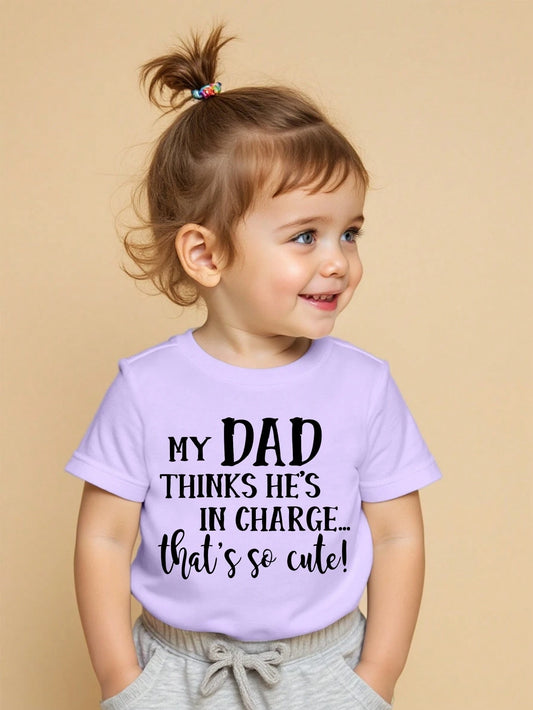 Playful Pals Baby Girls Black English Letter Print Casual Round Neck Short Sleeve T-Shirt, Summer