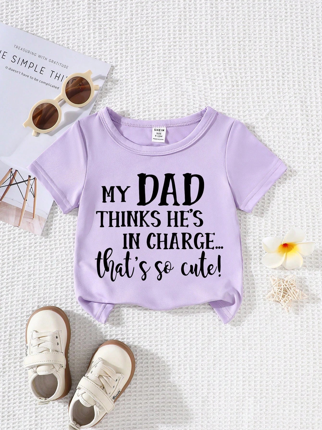 Playful Pals Baby Girls Black English Letter Print Casual Round Neck Short Sleeve T-Shirt, Summer