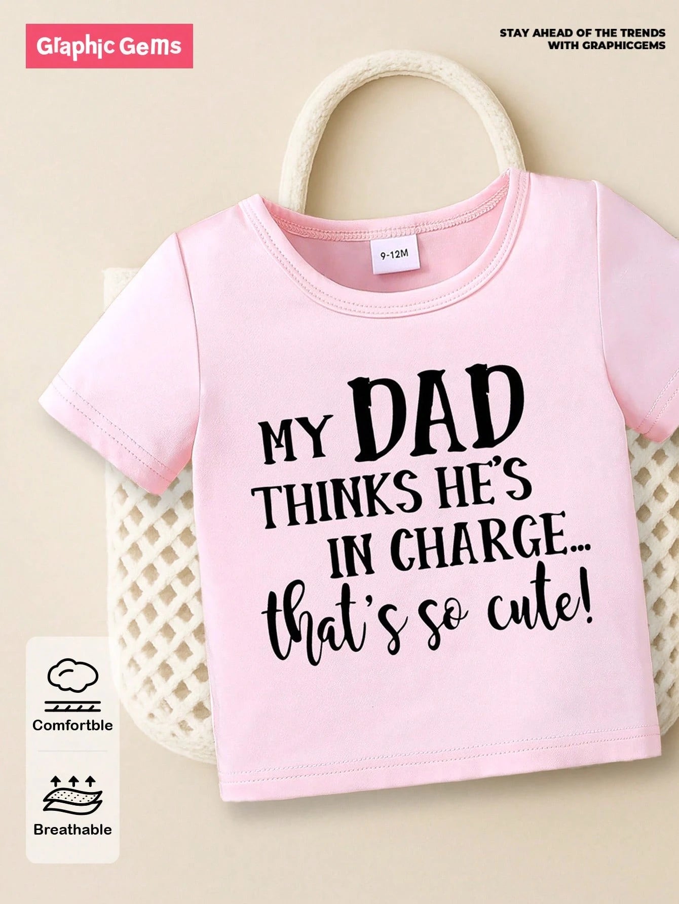 Playful Pals Baby Girls Black English Letter Print Casual Round Neck Short Sleeve T-Shirt, Summer