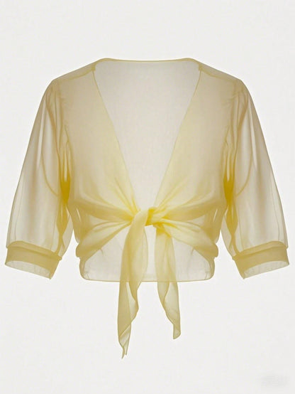 Plus Size Chiffon Tie Front Shirt Cover Up, Lightweight Casual Top For Summer Vacation