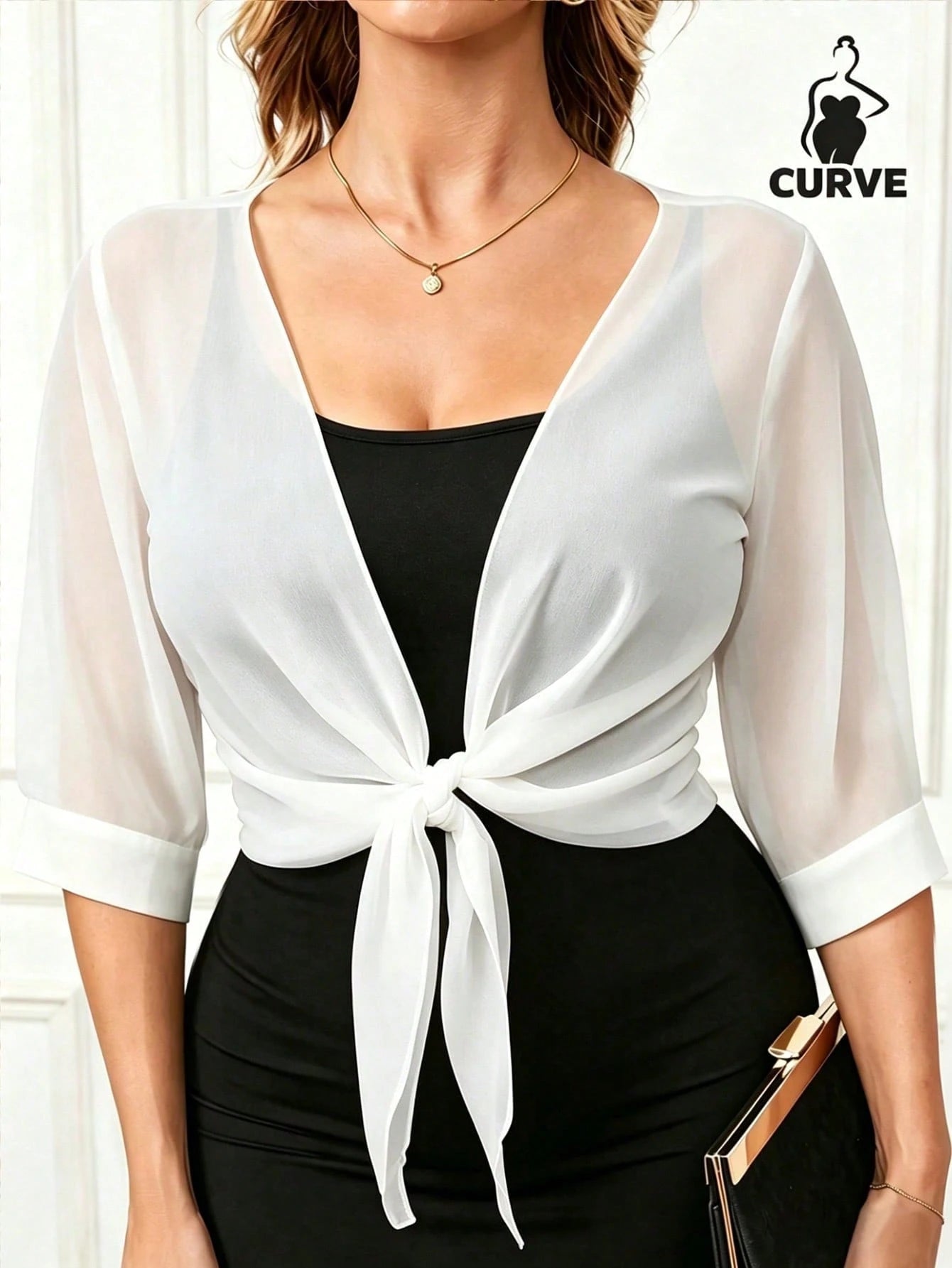 Plus Size Chiffon Tie Front Shirt Cover Up, Lightweight Casual Top For Summer Vacation