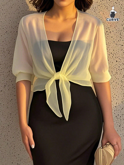 Plus Size Chiffon Tie Front Shirt Cover Up, Lightweight Casual Top For Summer Vacation