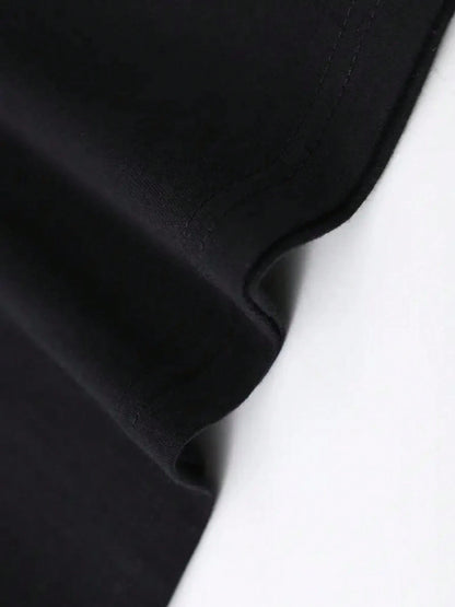 Plus Size Sarcastic Graphic Black Tee Short Sleeve Round Neck Knitted Fabric Top For Party Outfits, Regular Length With Medium Stretch