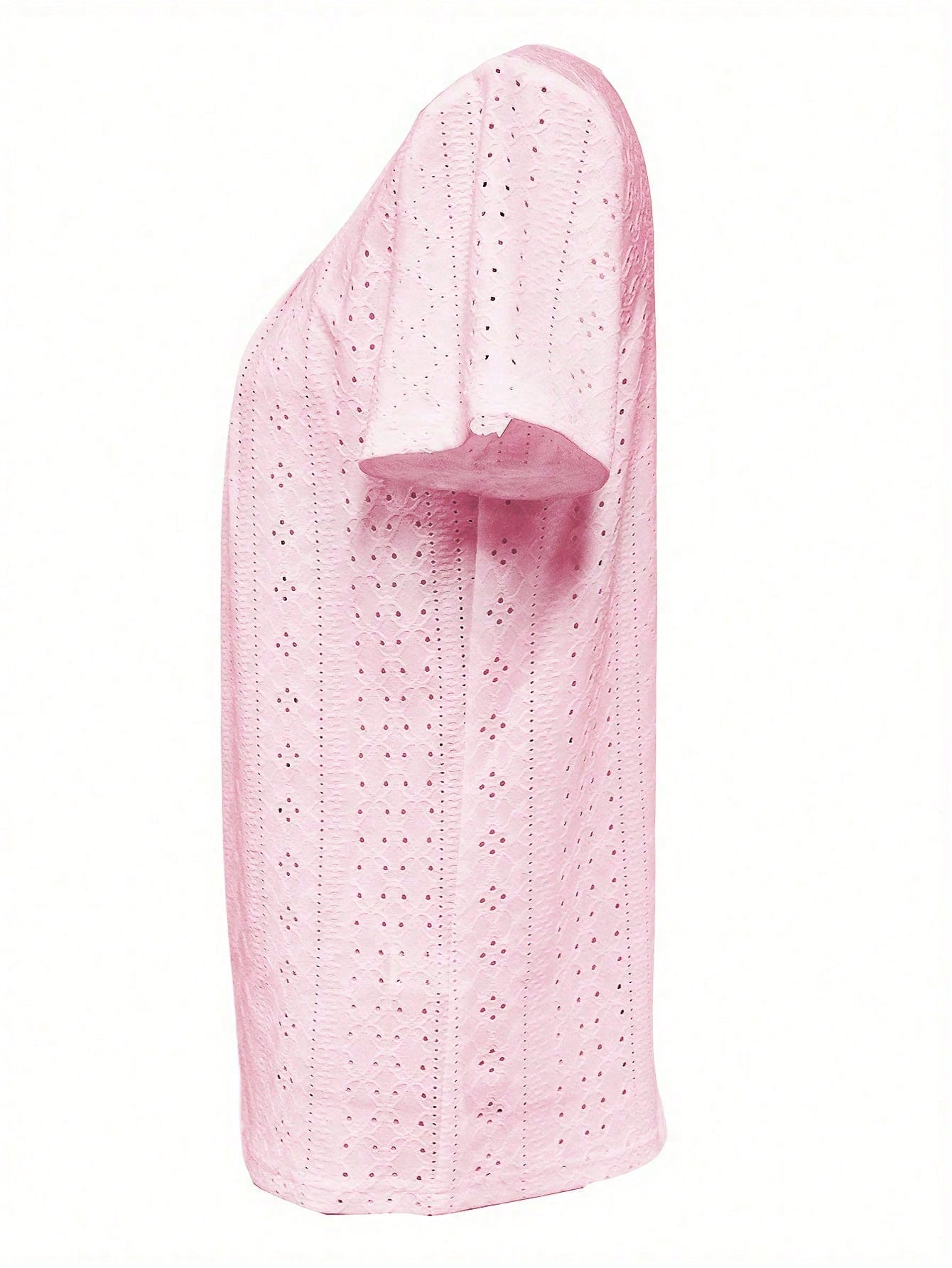 Plus Size Square Neck Embroidered T-Shirt, Casual Short Sleeve Front Pleated Top, Spring/Summer Women's Clothing Vacation Pink