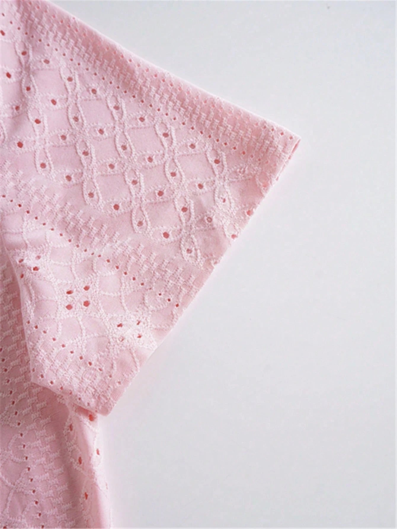 Plus Size Square Neck Embroidered T-Shirt, Casual Short Sleeve Front Pleated Top, Spring/Summer Women's Clothing Vacation Pink