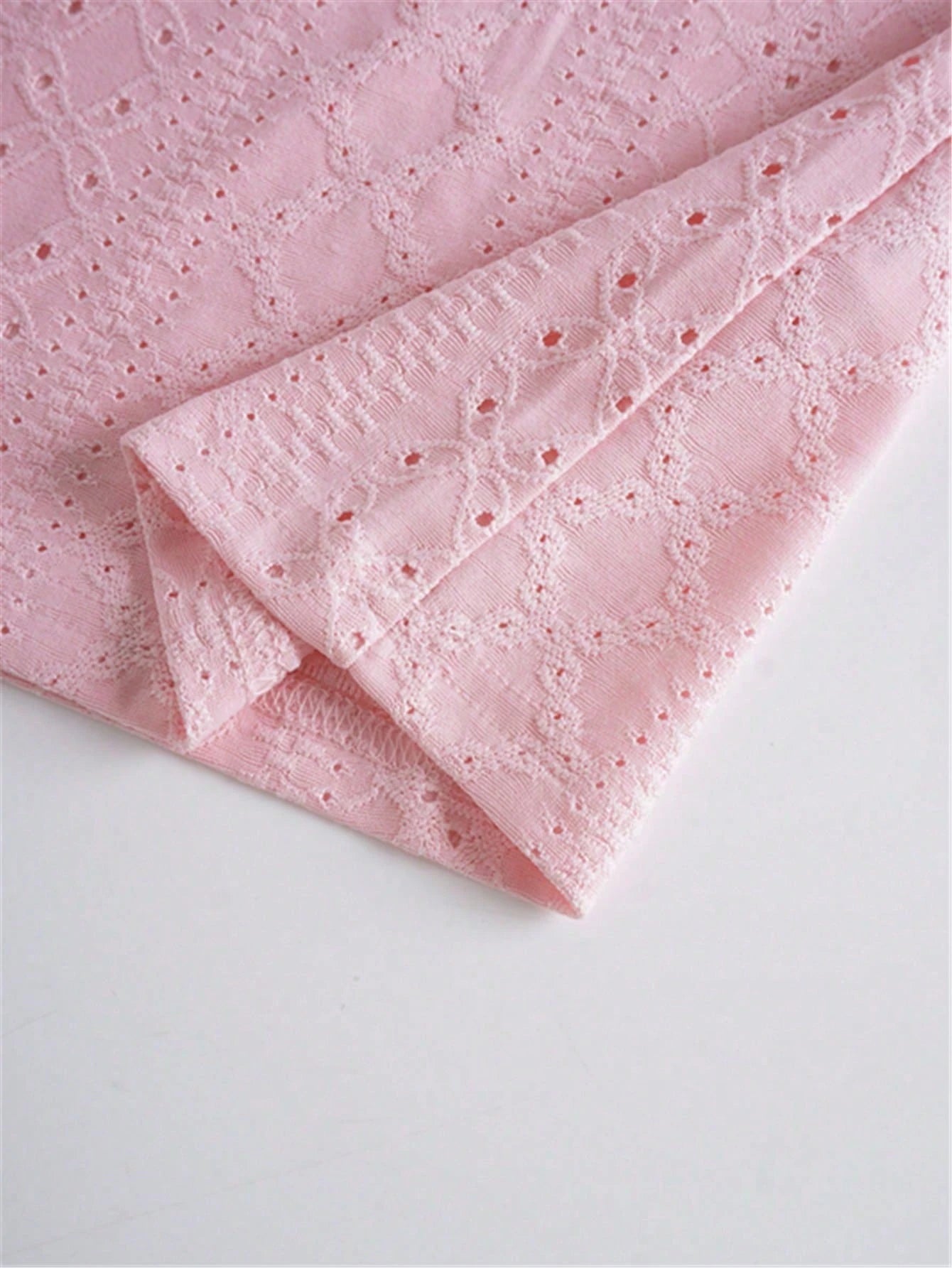 Plus Size Square Neck Embroidered T-Shirt, Casual Short Sleeve Front Pleated Top, Spring/Summer Women's Clothing Vacation Pink