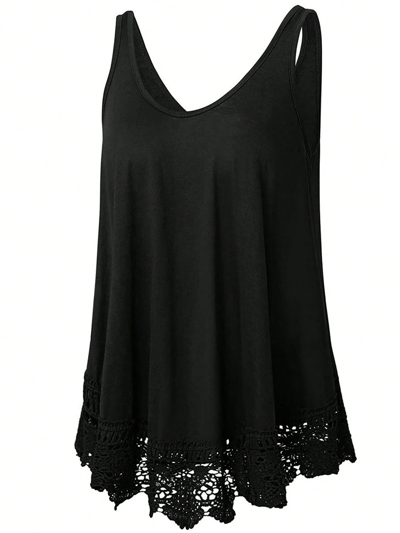 Plus Size Summer Casual Lace Patchwork Solid Color Tank Top, Elastic Fabric, Slightly Sheer, White Tank Top, Suitable For Outerwear Or Innerwear