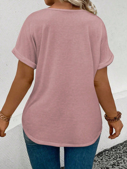 Plus Size V-Neck Leopard Print Loose Comfortable Short Sleeve T-Shirt, 2025 New Fashion Casual Design For Women