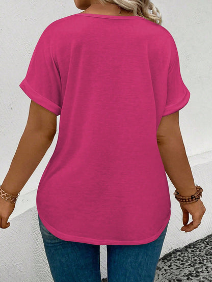 Plus Size V-Neck Leopard Print Loose Comfortable Short Sleeve T-Shirt, 2025 New Fashion Casual Design For Women
