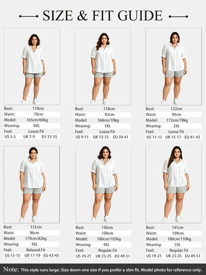 Plus Size White Short Sleeve Shirt With Tie Collar Vacation Summer