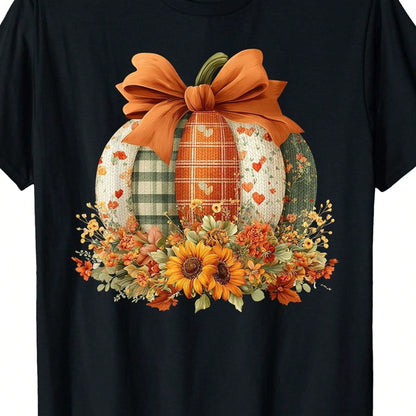 Plus-Size Women's Autumn Pumpkin T-Shirt, Soft Cotton, Stylish And Hem, Suitable As A Gift For Colleagues And For Holiday Parties.