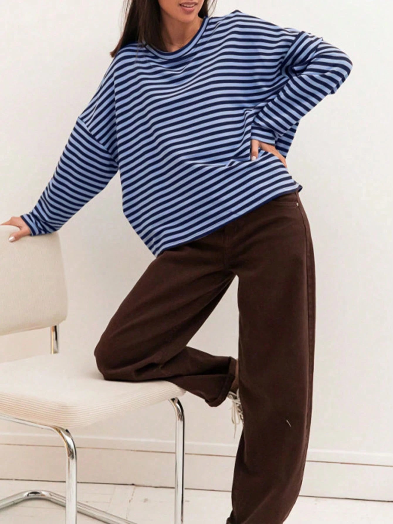 Plus Size Women's New Arrival Fashionable Elegant Striped Top, Suitable For Everyday Wear, Brunch, All Seasons