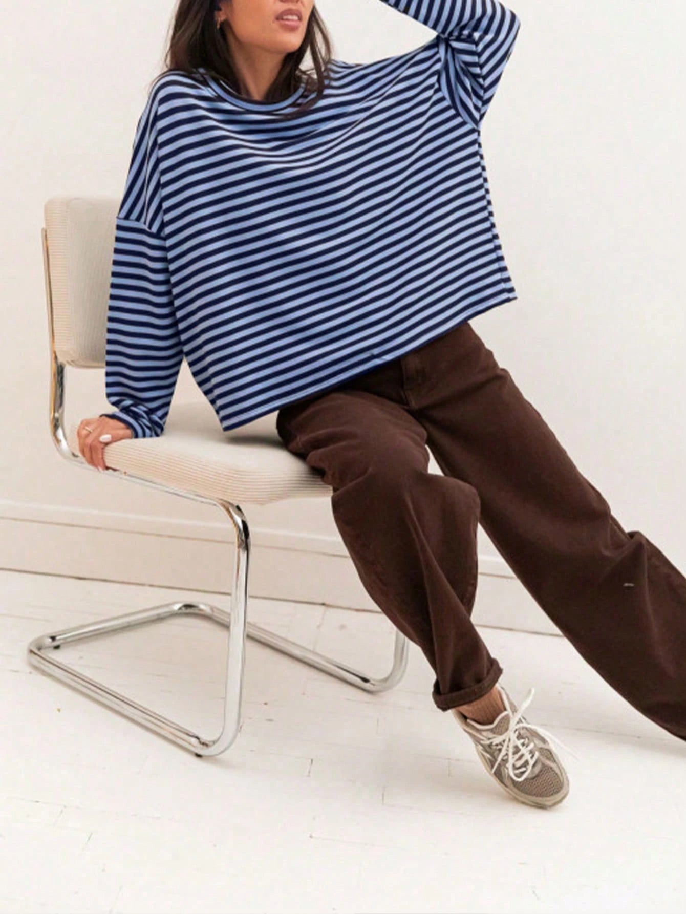 Plus Size Women's New Arrival Fashionable Elegant Striped Top, Suitable For Everyday Wear, Brunch, All Seasons