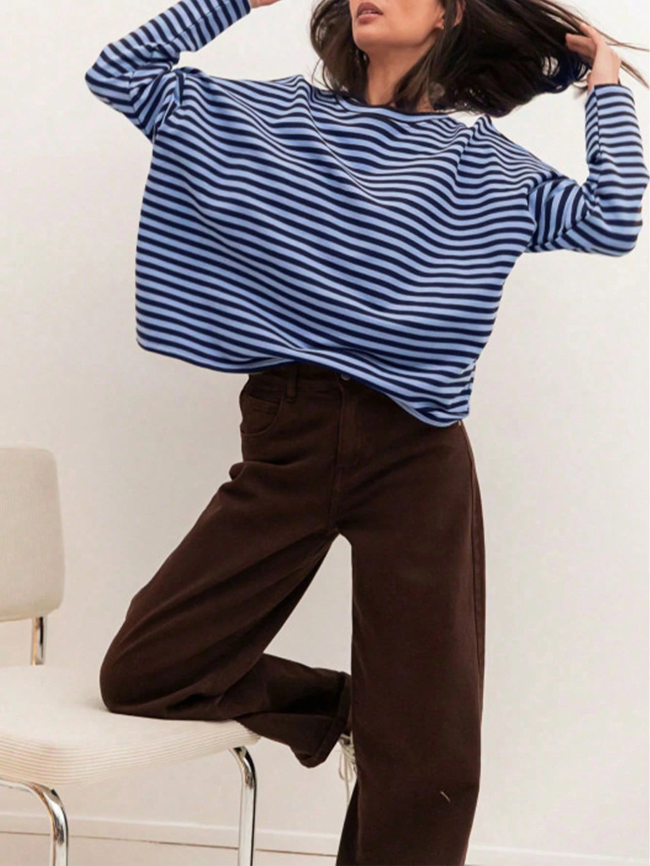 Plus Size Women's New Arrival Fashionable Elegant Striped Top, Suitable For Everyday Wear, Brunch, All Seasons