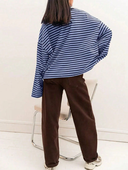 Plus Size Women's New Arrival Fashionable Elegant Striped Top, Suitable For Everyday Wear, Brunch, All Seasons