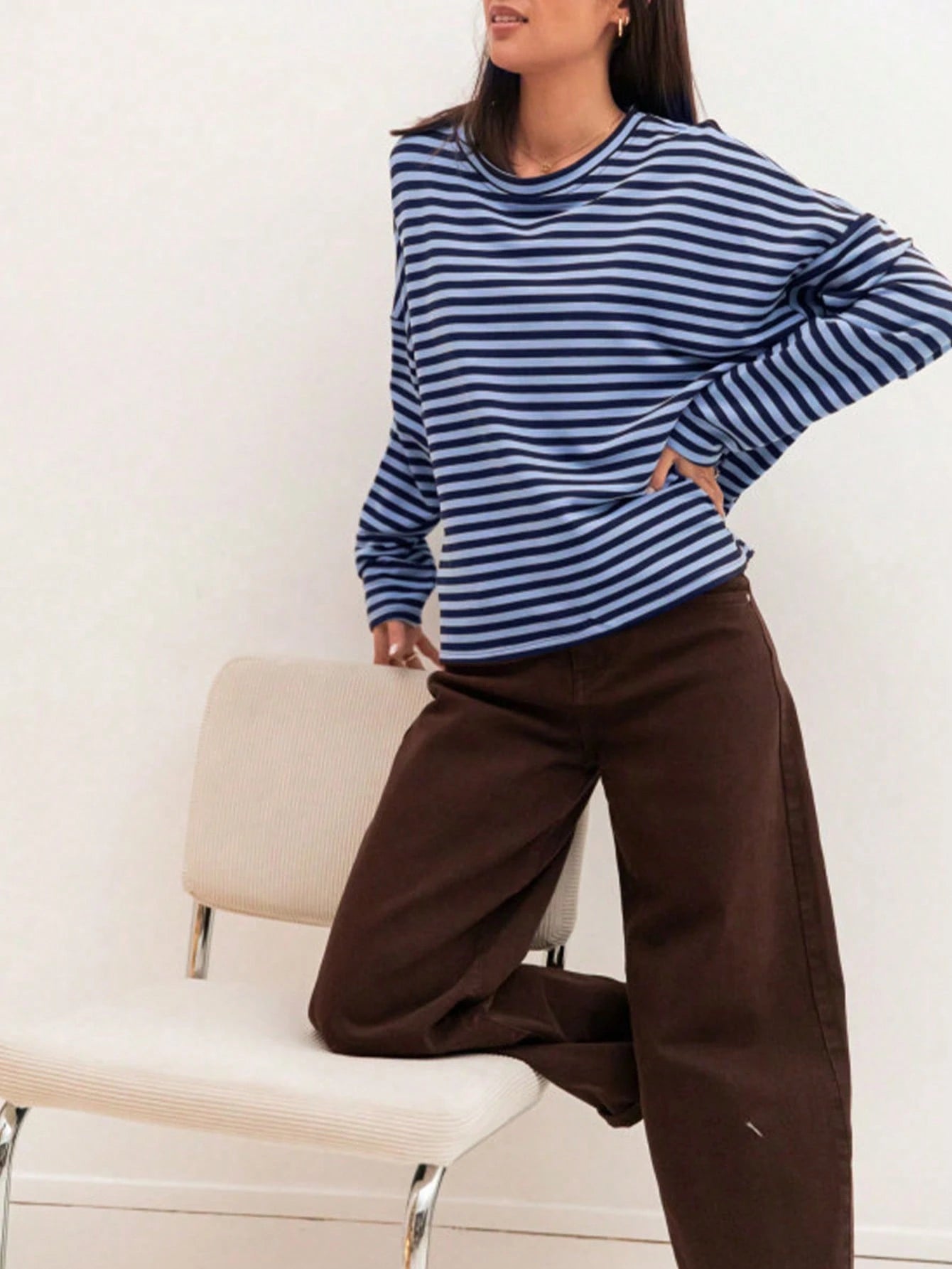 Plus Size Women's New Arrival Fashionable Elegant Striped Top, Suitable For Everyday Wear, Brunch, All Seasons
