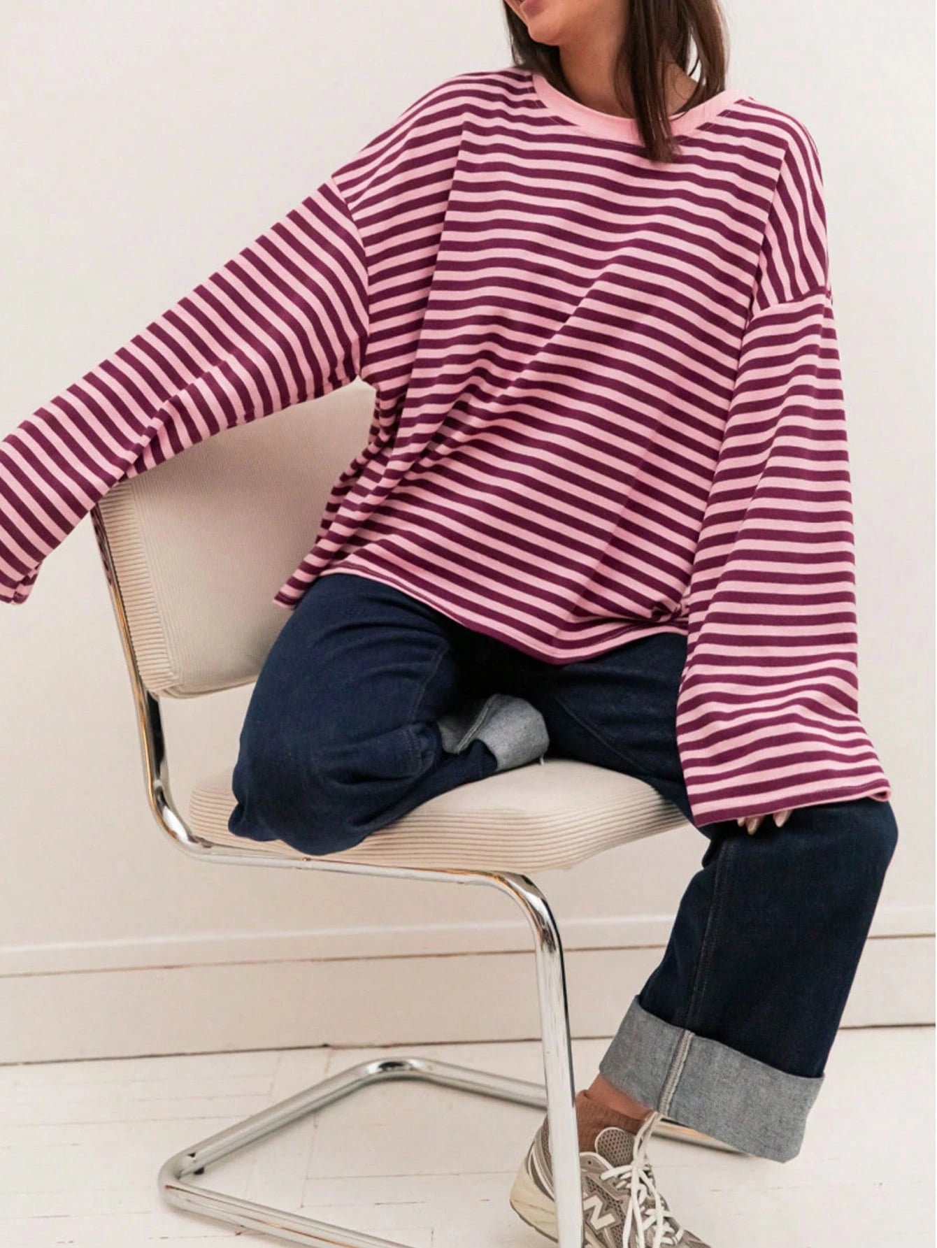 Plus Size Women's New Arrival Fashionable Elegant Striped Top, Suitable For Everyday Wear, Brunch, All Seasons