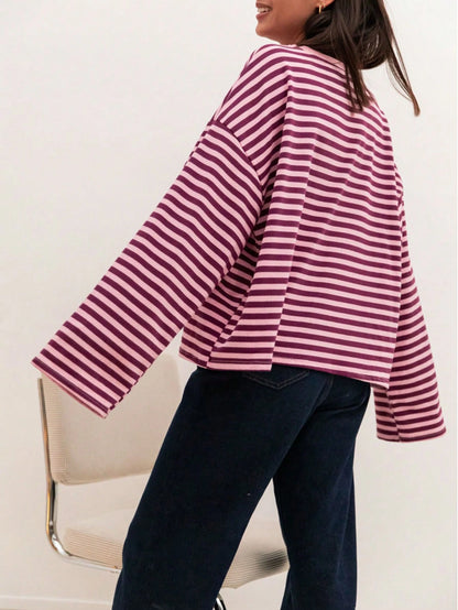 Plus Size Women's New Arrival Fashionable Elegant Striped Top, Suitable For Everyday Wear, Brunch, All Seasons
