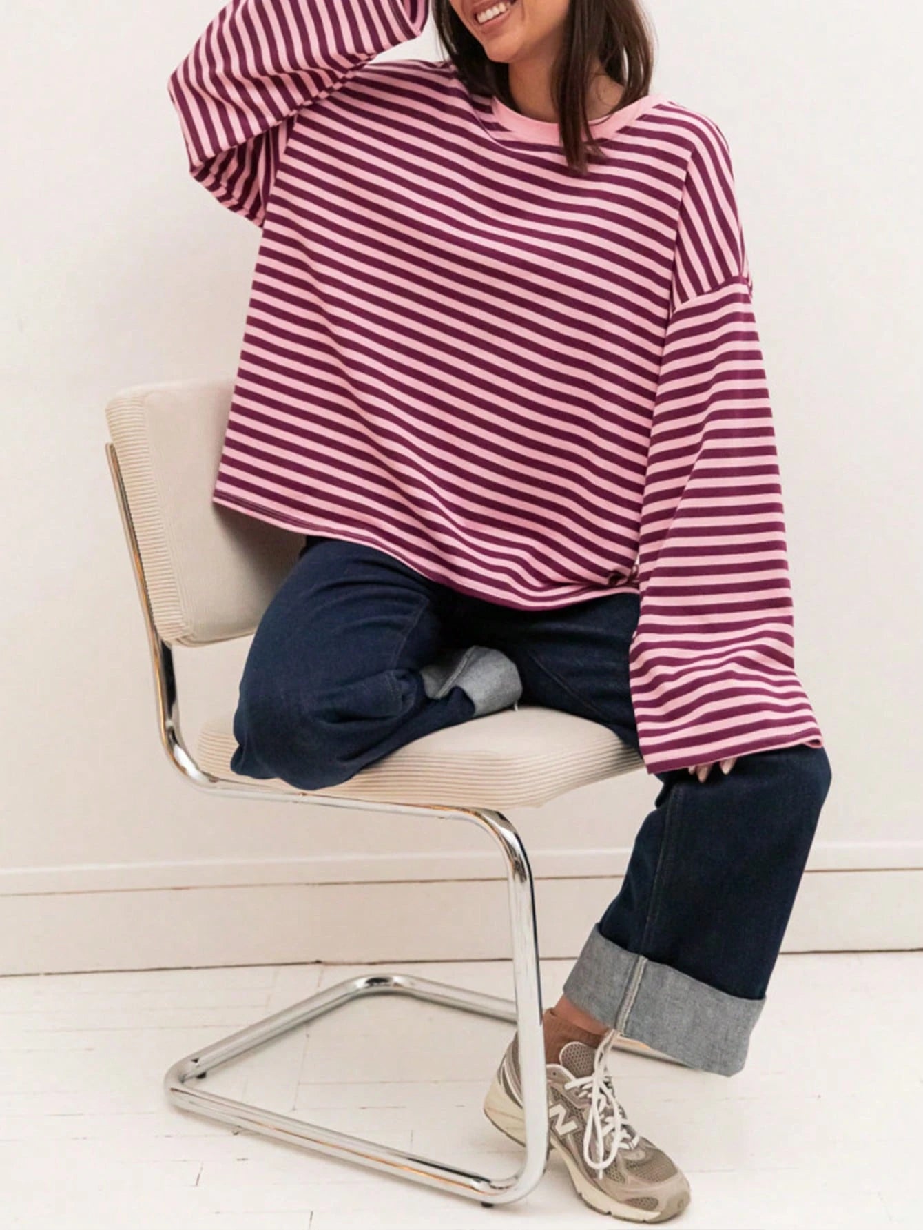 Plus Size Women's New Arrival Fashionable Elegant Striped Top, Suitable For Everyday Wear, Brunch, All Seasons