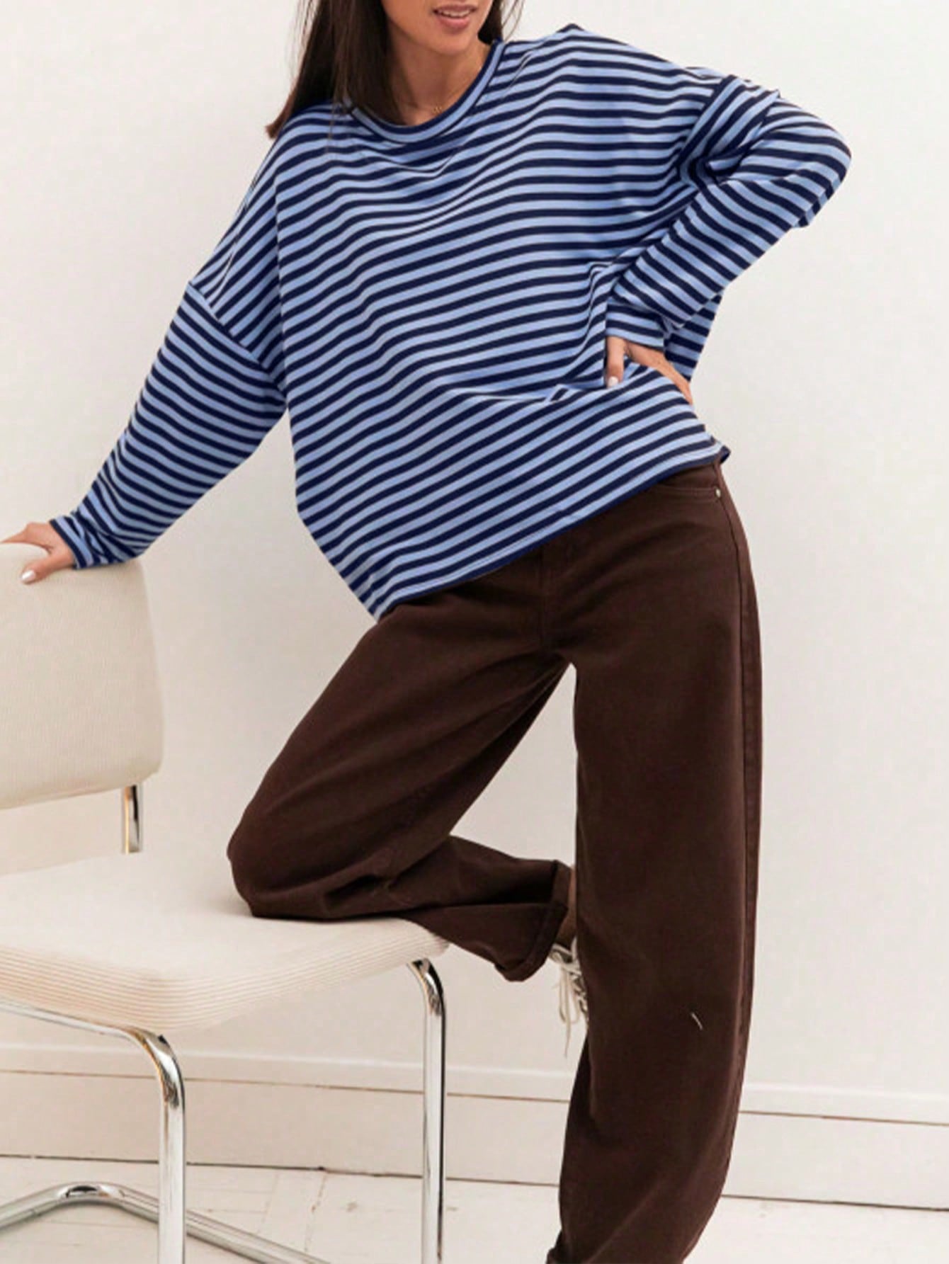 Plus Size Women's New Arrival Fashionable Elegant Striped Top, Suitable For Everyday Wear, Brunch, All Seasons