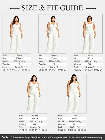 Plus Size Women Solid Color Lapel Loose Casual Pants, Suitable For Spring And Autumn White Fall