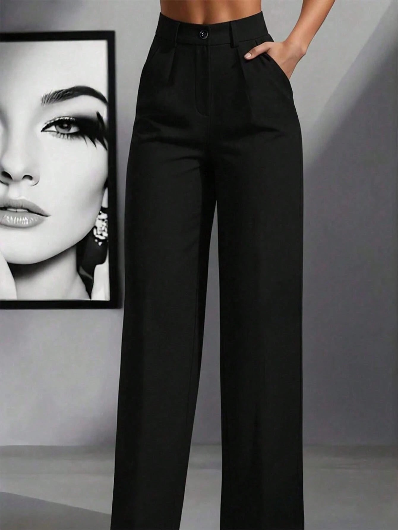 Plus Size Women Solid Color Lapel Loose Casual Pants, Suitable For Spring And Autumn White Fall