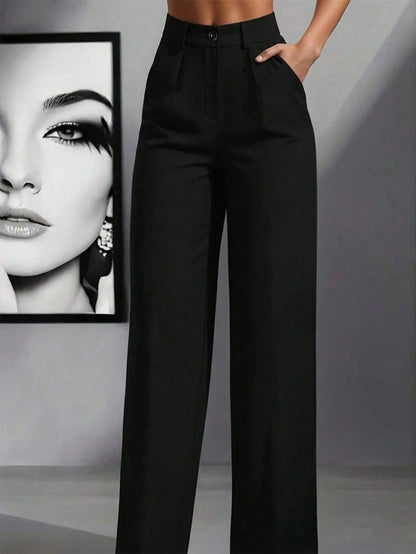 Plus Size Women Solid Color Lapel Loose Casual Pants, Suitable For Spring And Autumn White Fall