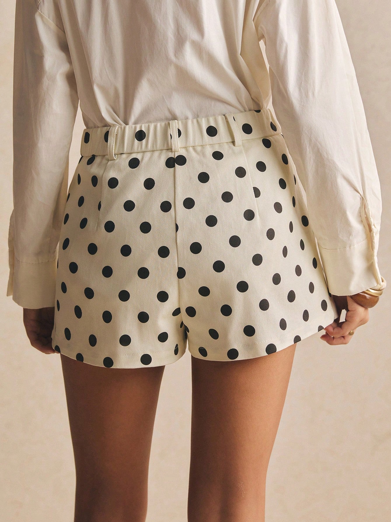 Poéselle Women's Black White Polka Dot Belted Casual Chic A-Line Skirt,Retro Vintage 70s Summer Old Money Vacation Outfits,Back-To-School School Party Shorts