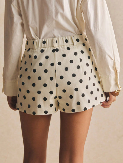 Poéselle Women's Black White Polka Dot Belted Casual Chic A-Line Skirt,Retro Vintage 70s Summer Old Money Vacation Outfits,Back-To-School School Party Shorts