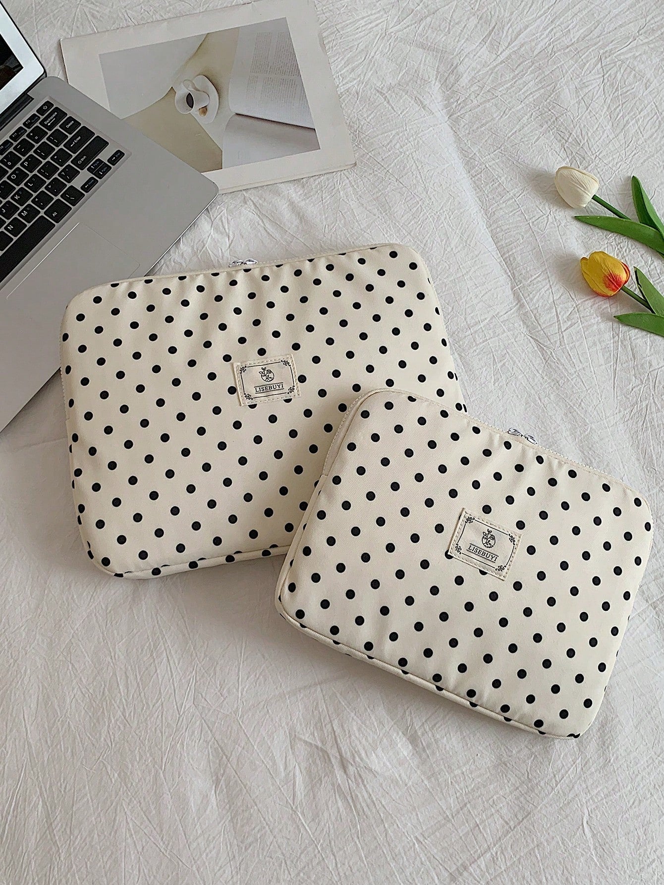 Polka Dot Print Waterproof Laptop Sleeve 13/14/15 Inch Laptop Protective Case Portable Zipper Design Women's Commuter Work Bag, Laptop Bag For Women