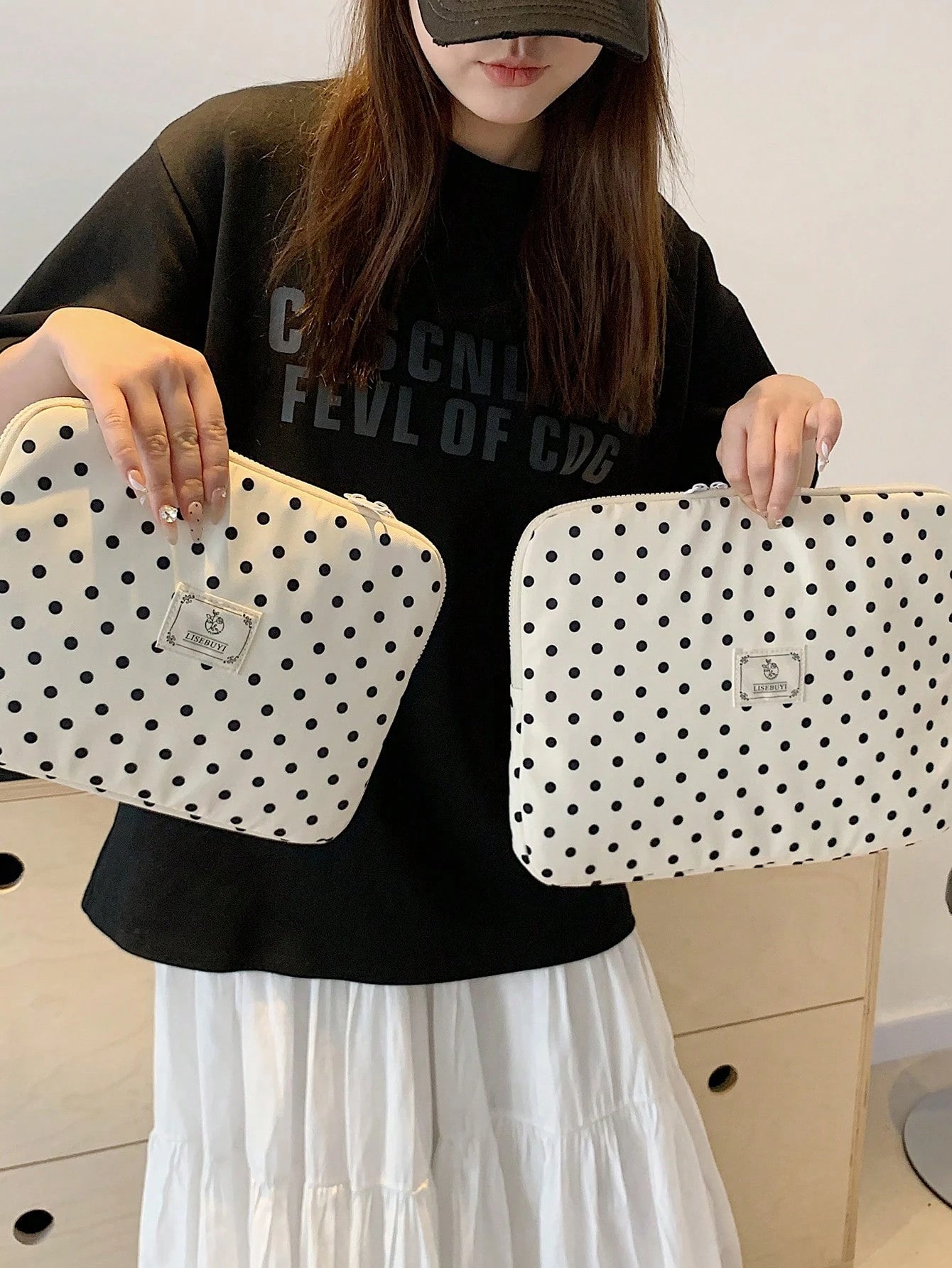 Polka Dot Print Waterproof Laptop Sleeve 13/14/15 Inch Laptop Protective Case Portable Zipper Design Women's Commuter Work Bag, Laptop Bag For Women