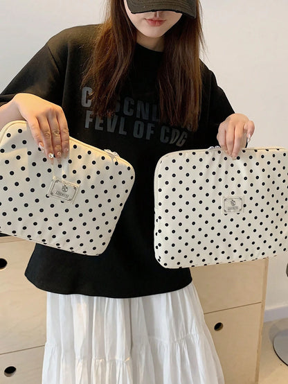 Polka Dot Print Waterproof Laptop Sleeve 13/14/15 Inch Laptop Protective Case Portable Zipper Design Women's Commuter Work Bag, Laptop Bag For Women