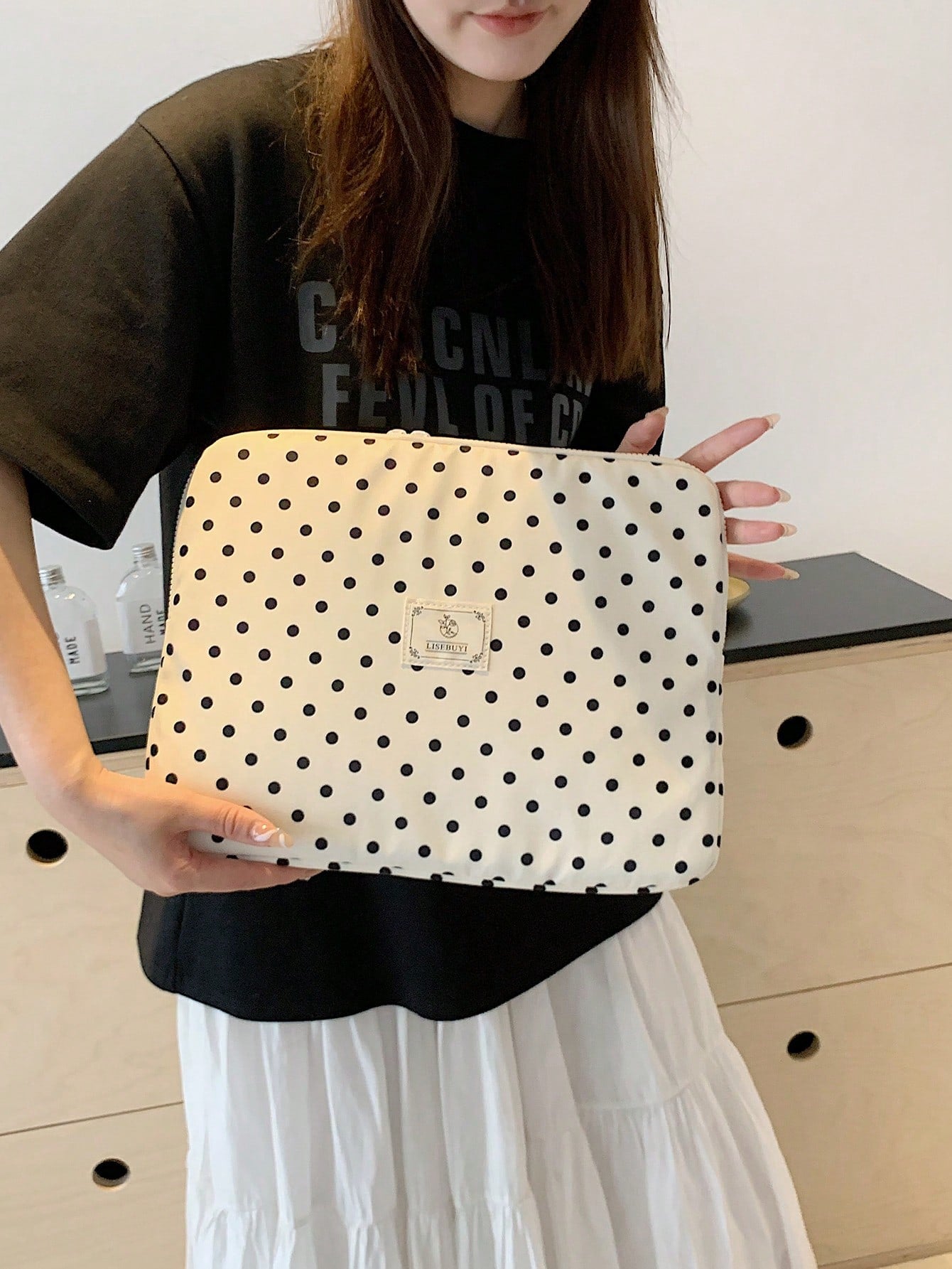 Polka Dot Print Waterproof Laptop Sleeve 13/14/15 Inch Laptop Protective Case Portable Zipper Design Women's Commuter Work Bag, Laptop Bag For Women