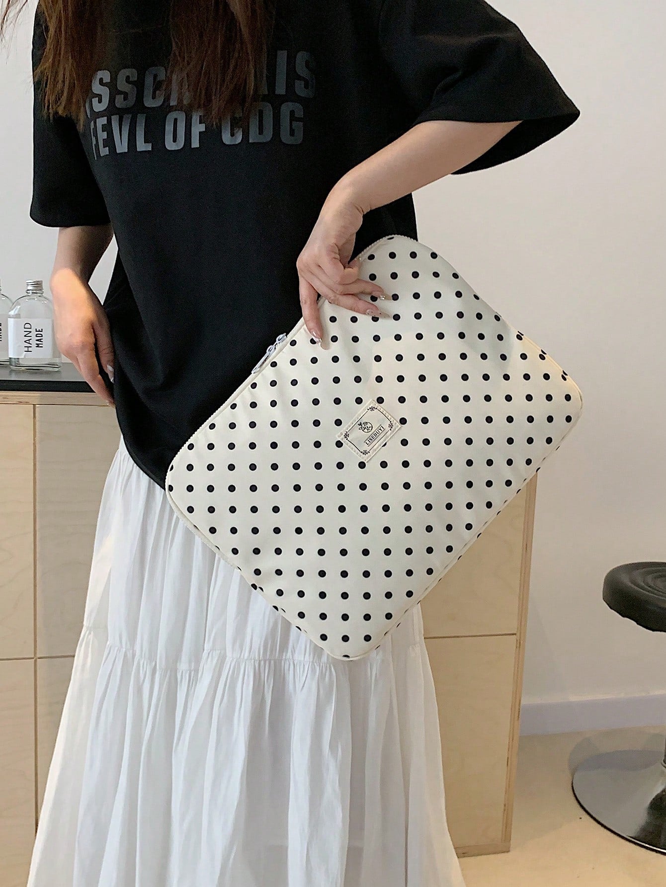 Polka Dot Print Waterproof Laptop Sleeve 13/14/15 Inch Laptop Protective Case Portable Zipper Design Women's Commuter Work Bag, Laptop Bag For Women