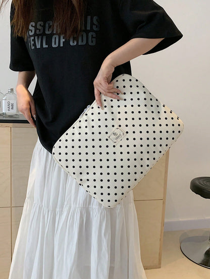 Polka Dot Print Waterproof Laptop Sleeve 13/14/15 Inch Laptop Protective Case Portable Zipper Design Women's Commuter Work Bag, Laptop Bag For Women