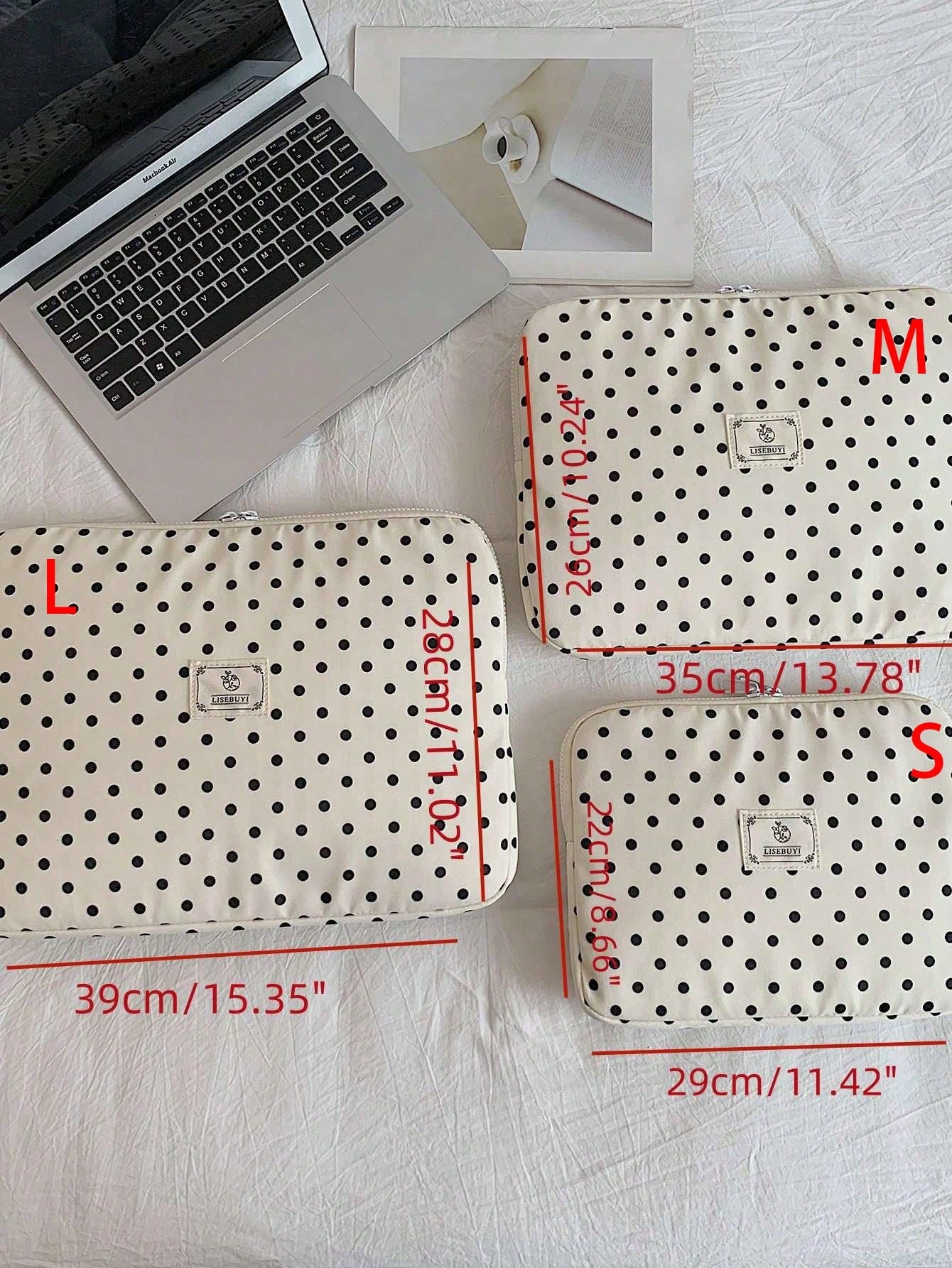 Polka Dot Print Waterproof Laptop Sleeve 13/14/15 Inch Laptop Protective Case Portable Zipper Design Women's Commuter Work Bag, Laptop Bag For Women