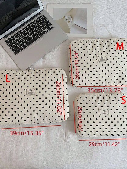 Polka Dot Print Waterproof Laptop Sleeve 13/14/15 Inch Laptop Protective Case Portable Zipper Design Women's Commuter Work Bag, Laptop Bag For Women